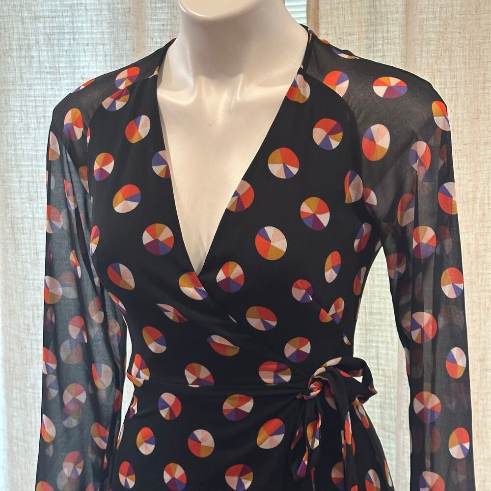 Karen Millen Black Sheer Sleeve Wrap Dress sz 4 Color Pop Wrap Dress - Picture 13 of 15